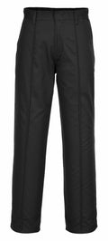 Portwest PW105 black straight-leg trousers featuring pockets and belt loops.