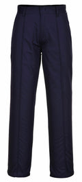 Portwest PW105 dark blue pants with belt loops and a straight fit, shown against a white background.