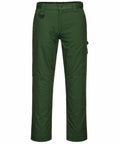 A pair of dark green PW123 cargo pants by Portwest with multiple pockets and belt loops, displayed against a plain white background.