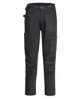 A pair of black PW134 cargo pants by Portwest with multiple pockets, belt loops, and a button closure.