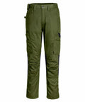 Portwest's PW134 cargo pants are showcased on a plain white background, highlighted by their green design, multiple pockets, and black knee patches.