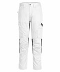 Portwest's PW134 cargo pants are white with black accents on the inner knees, featuring multiple side pockets and a button closure at the waist.