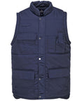 The Portwest PW169 is a navy blue puffer vest featuring a high collar and several front pockets, displayed against a white background.