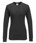 A Portwest PW184 long-sleeve shirt in plain black is displayed against a white background.