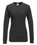 A plain black long-sleeve, crew-neck PW184 shirt by Portwest displayed against a white background.