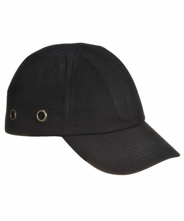 A black Portwest PW220 baseball cap with metal ventilation eyelets on the side.