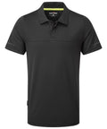 The Portwest EV4 polo shirt (EV410) is a plain black short-sleeve collared shirt with two buttons and a subtle "Portwest" logo on the inside neck label. It features a simple, clean design without visible patterns or decorations.