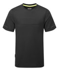 The T-Shirts product is a plain black short-sleeve athletic tee featuring a crew neck, subtle reflective sleeve details, and a small logo on the neckline. Displayed against a white background.