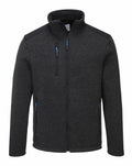 The PW292 by Portwest is a charcoal gray jacket featuring black shoulder accents, a full zipper, three zippered pockets, and a high collar.