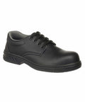 A black leather lace-up shoe with a rounded toe and a rubber sole, the PW300 by Portwest.