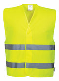 Portwest PW333 bright yellow safety vest featuring two horizontal reflective stripes.