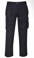 Portwest PW342 black cargo pants with multiple pockets, displayed against a plain white background.