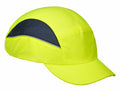 A Portwest PW362 safety cap in bright yellow, featuring black mesh ventilation panels on the sides.