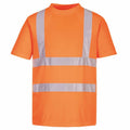 Product PW411 by Portwest is a high-visibility safety T-shirt in bright orange, featuring reflective silver stripes across the chest and shoulders.