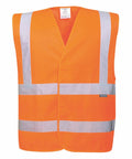 An orange high-visibility safety vest with reflective gray stripes across the chest and shoulders, the PW416 by Portwest.