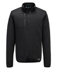 A black, long-sleeve “Sweatshirts” pullover with a quarter-zip front, two chest zip pockets, subtle textured pattern, high collar, and a small logo near the left bottom hem.