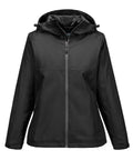 Front view of a black Jackets zip-up hoodie with two side pockets and long sleeves, displayed on a white background.