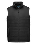 The Gilets & Body Warmers: a black, sleeveless puffer gilet featuring a full front zip, two side zipped pockets, and a stand-up collar, shown on a white background.