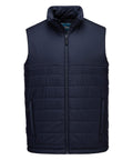 The Portwest Professional insulated baffle gilet (S606) in navy features a high collar, front zip, and two side zipped pockets, shown front-facing on a plain white background.