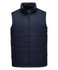 The Gilets & Body Warmers is a navy blue, sleeveless quilted waistcoat featuring a front zip and two side pockets, shown on a white background.