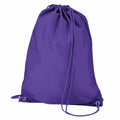 A Quadra QD017 backpack in purple, featuring a drawstring closure with two cords for easy carrying on each side. The bag is simple and unadorned, lacking any designs or logos.