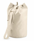 A beige canvas duffel bag with a drawstring closure and a handle on the side, named QD027 by Quadra.