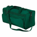 The Quadra QD045 is a green duffel bag featuring a shoulder strap and zipper compartments.