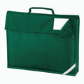 Quadra QD051 book bag in green, featuring a handle and a name tag pocket on the flap.