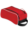 The QD076 by Quadra is a red rectangular duffel bag featuring black accents, two zippers, and a handle on top.