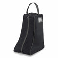 Quadra's QD086 is a black shoe bag featuring a zipper closure, a carrying handle, and a clear ID window on the side.