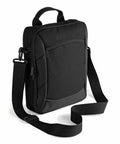The Quadra QD264 is a black shoulder bag featuring a front zippered pocket, an adjustable strap, and a top handle.