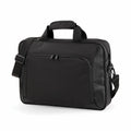 The Quadra QD268 is a black laptop bag featuring a front zipper pocket, a handle, and an adjustable shoulder strap.