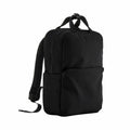 A side view of the QD271 backpack from Quadra, featuring a black design with a single front pocket and padded shoulder straps.