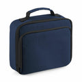 A Quadra QD435 lunch bag made of blue fabric, featuring a black handle and zipper.