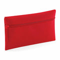 A Quadra QD442 fabric pouch in red, featuring a top zipper, laying flat against a white background.