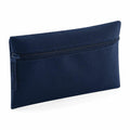 A Quadra QD442 pencil case, crafted from navy blue fabric and featuring a zippered closure, displayed in a rectangular shape against a white background.