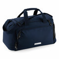 A Quadra QD449 duffel bag in blue, featuring black straps, zippered pockets, and a small mesh side pocket.