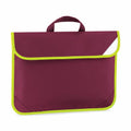 A maroon Quadra QD452 document case featuring a lime green trim and a convenient top handle.