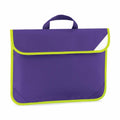The Quadra QD452 is a purple document case featuring a handle and lime green trim, with a triangular white accent on the corner of the flap.