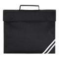 Quadra's QD456 is a black fabric bag featuring a handle and two diagonal white stripes in the bottom corner.