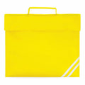 A vibrant yellow satchel from Quadra, featuring a top handle and Velcro flap closure. The QD456 model is enhanced with two diagonal white stripes on the bottom right corner, adding a sporty touch to its design.