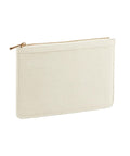 A beige textured Bags zippered pouch with a gold zip and an external slip pocket, shown against a white background.