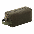 Quadra's QD651 is a green rectangular canvas toiletry bag featuring a zipper and a side handle.