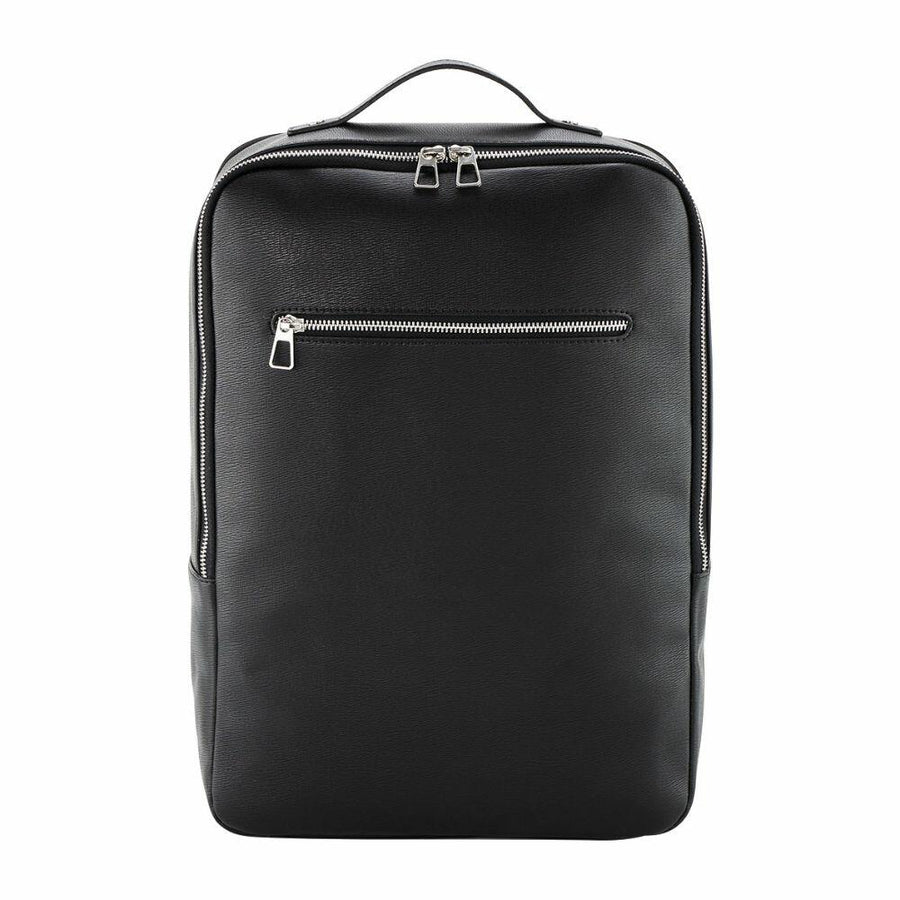 A Quadra QD774 backpack featuring black leather with a top handle and a front zippered pocket.