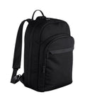 The Bags rucksack features two main zipped compartments, a small front zipped pocket, and adjustable shoulder straps, all in plain black and displayed against a white background.