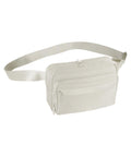 A beige Bags waist bag with three zipped compartments and an adjustable strap, shown on a white background.