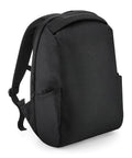 A plain black Bags rucksack with a simple design, two side pockets, adjustable shoulder straps, and no visible logos or decorations. The rucksack is upright and angled slightly to the left.
