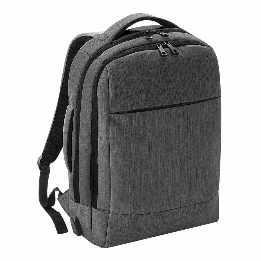 The Quadra QD990 is a gray, modern backpack featuring multiple compartments and a top handle.