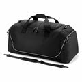 Introducing the Quadra QS088, a stylish black duffel bag featuring multiple zippered compartments, dual handles, and a detachable shoulder strap.