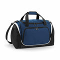 The Quadra QS277 is a blue and black duffel bag equipped with dual handles and an adjustable shoulder strap. It includes multiple zippered pockets, featuring a large front pocket and side pockets, making it perfect for travel or sports use.